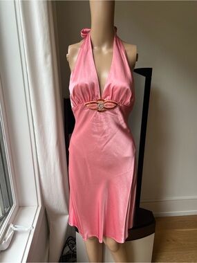 Wishes Wishes Wishes Pink Halter Satin Cocktail Dress